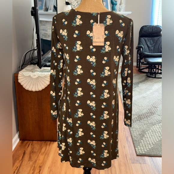 Natural Life NWT brown floral All Day long sleeve stretchy tunic dress sz M - Picture 4 of 7